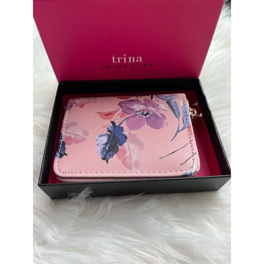 🆕Trina Turk Women's Pink Floral Zip-Around Wallet Card Holder